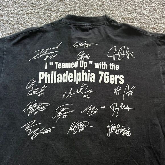 Fruit of the Loom Other - Vintage 90s Philadelphia 76ers Sixers Autograph Team Up T Shirt Black Sz XL NBA